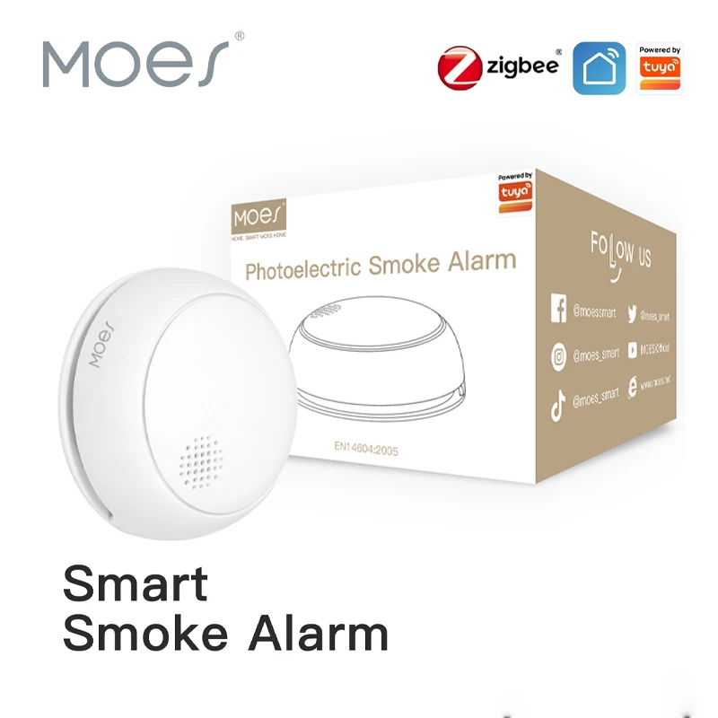 MOES ZigBee Smart Wireless Smoke Detector Fire 85dB Sound Alarm Siren Sensor Smart Safety Protection Home Kitchen Fire App Alert