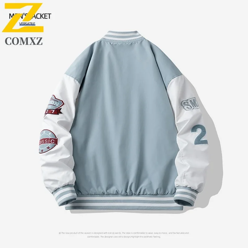 COMXZ الرجال خندق معطف عصري فضفاض متعدد الاستخدامات Ins اليومية عادية Preppy زي بيسبول عطلة نهاية الأسبوع Getaways ملابس خارجية عالية الجودة #5