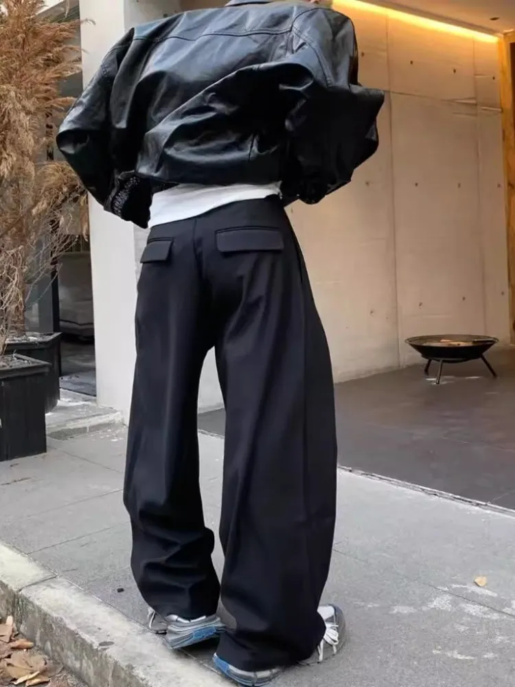 

Retro Korean Sle Bla Casual Loose Men's Pants 3D Tailoring Long Trousers Trendy Lazy Sle Summer Travel Youth Faion