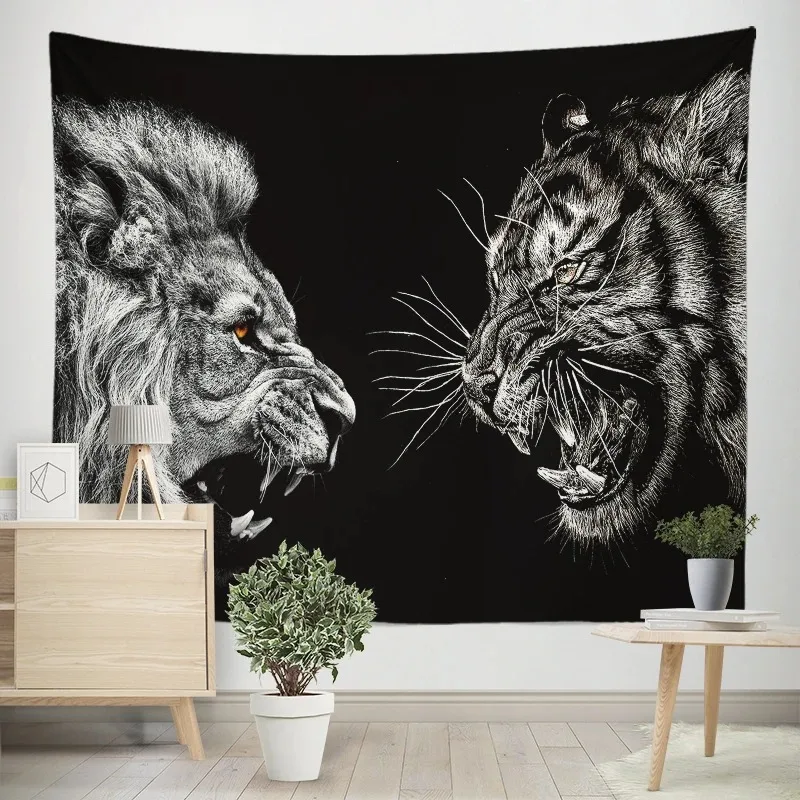 Home decoration lion tiger wildlife print pattern tapestry house bedroom living room wall background hanging cloth