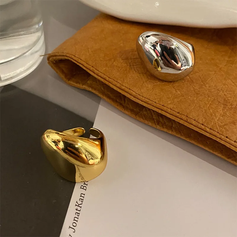 Foxanry Silver Color Simple Personality Creative Classic Cuff Rings For Women Couples Smooth Irregular Geometric Party Jewelry