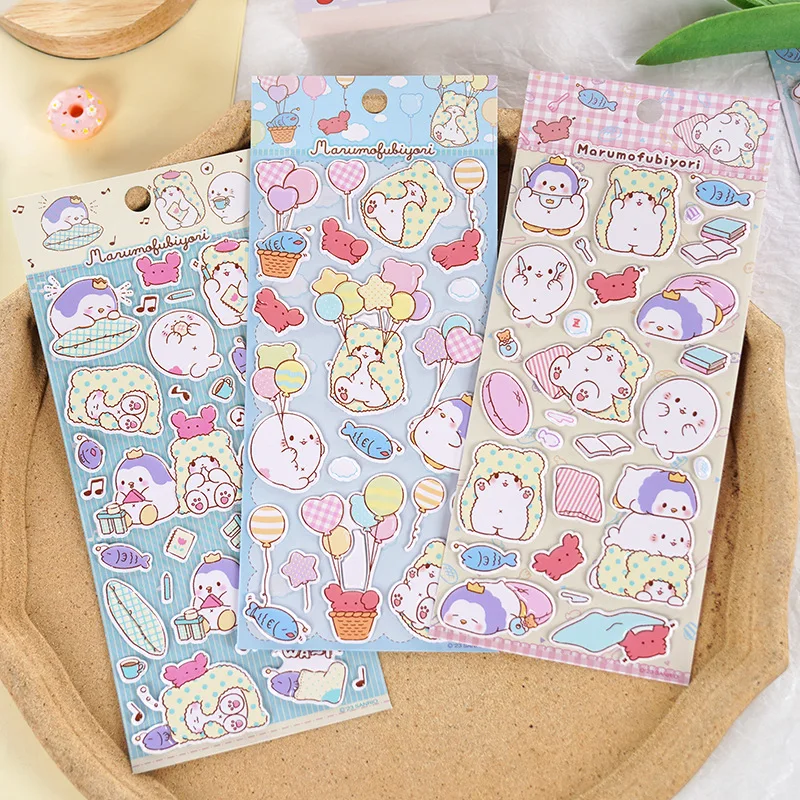 4Pcs Kawaii Sanrio Marumofubiyori 3D Bubble Stickers Diy Decoration Iphone Case Accessories Children Toys Cute Gift For Girls