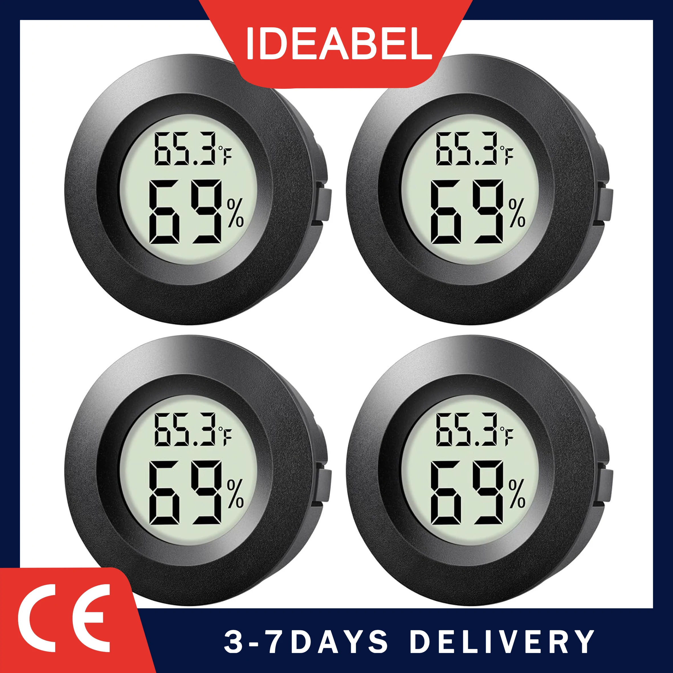 Mini Higrómetro Termómetro IDEABEL, Medidor Digital LCD Fahrenheit o Celsius, Monitor de Humedad y Temperatura Ambiente Interior, Redondo