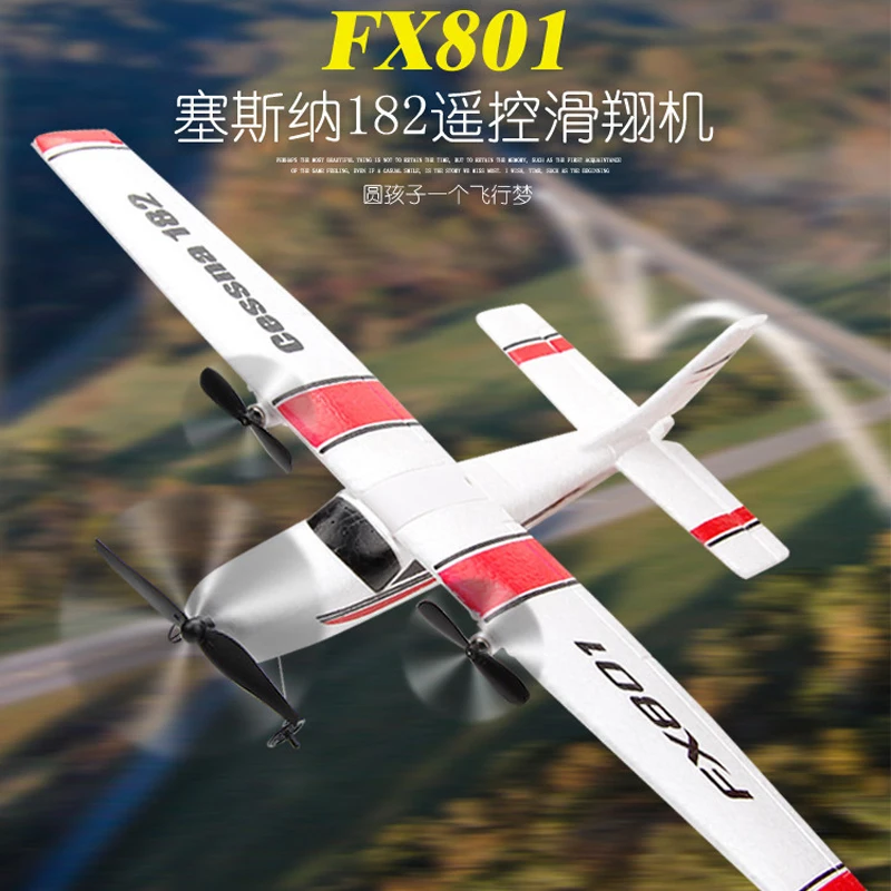 FX801 Remote Control Aircraft Cessna 182 2.4GHz 2CH 400mm Wingspan RC with Xpilot Gyro RTF Fighter Glider Warbird Airplanes Toys