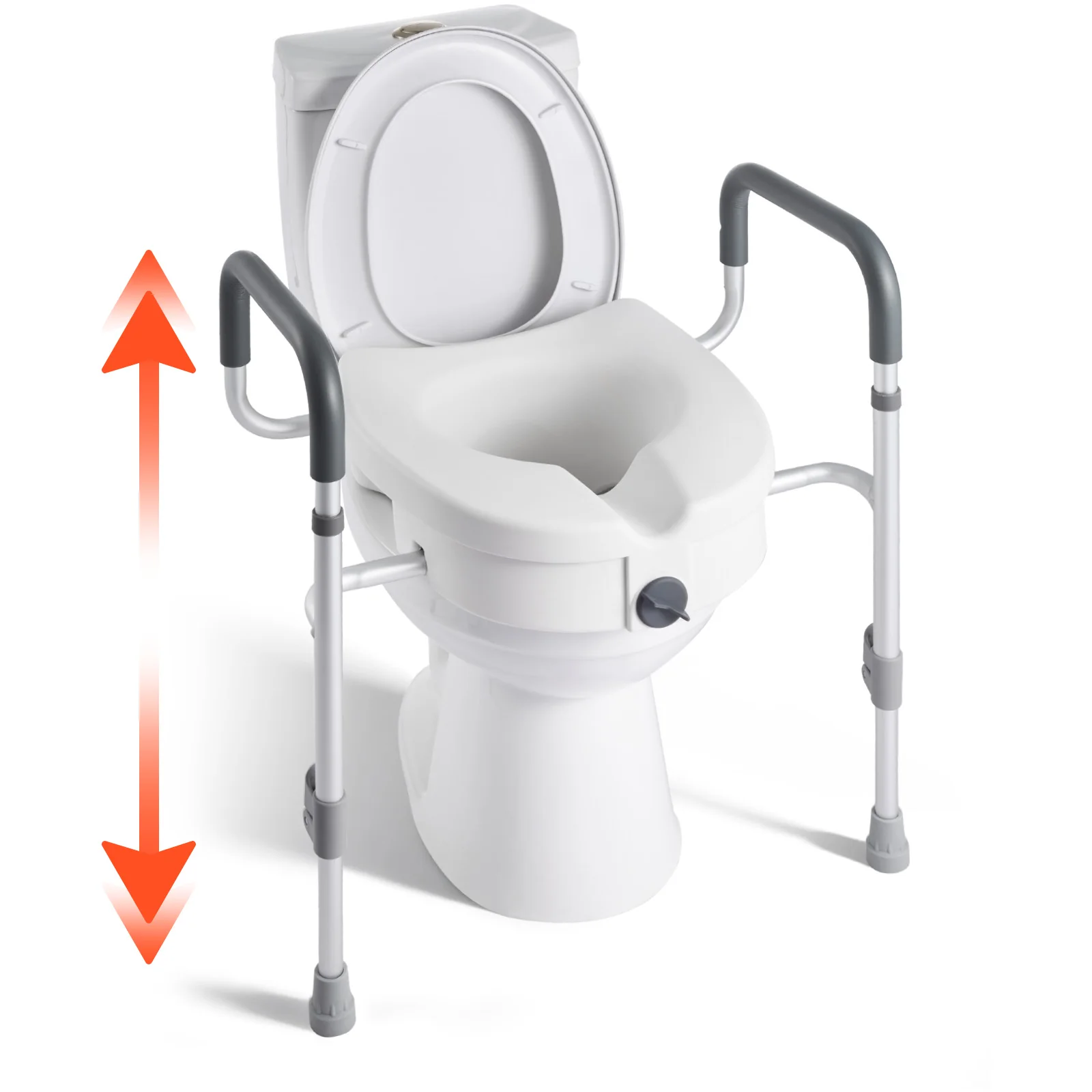 

SucceBuy Raised Toilet Seat with Arms Adjustable 350 lbs Capacity 5-Inch Lift Height with Handles for Seniors Elderly Handicap