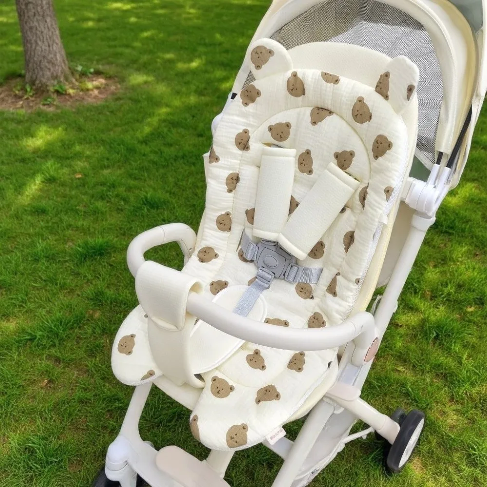 Soft Baby Stroller Seat Cushion Breathable Machine Washable Stroller Accessories Cartoon Pattern Comfortable
