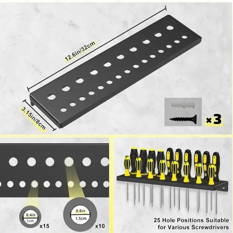 Steel Wall Tool Organizer Metal Mounted Storage Rack for Screwdrivers Hammers Workshop Garage Heavy Duty Industrial Tool Holder