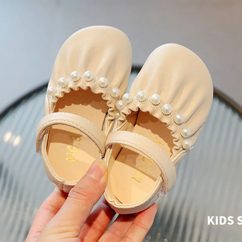 

Kids Korean Version Sweet Cute Princess Dress Shoes For Little Girls Baby Toddler Pearls Single Leather Shoes Infant New 2023