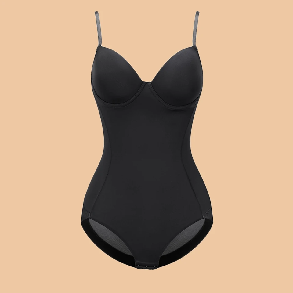 Weißer Bügel-Bodysuit für Damen, formgebend, dehnbar, einfarbig, seidig, Unterwäsche, Bodysuits, Shapewear – Detail 10