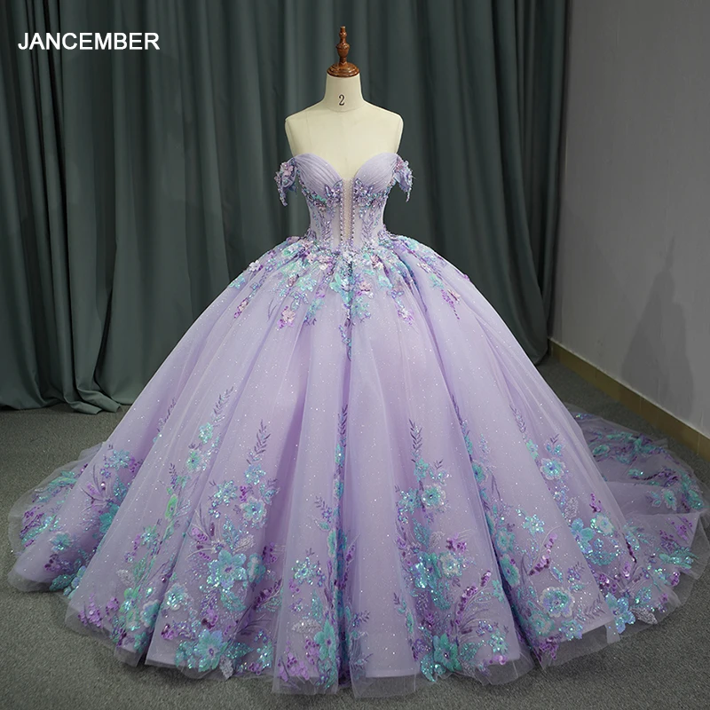 Purple Quinceanera Dresses Ball Gown Sweet 16 Dress Lace Up Crystal Scoop Graduation Party Gowns 15 anos Customized DY6762