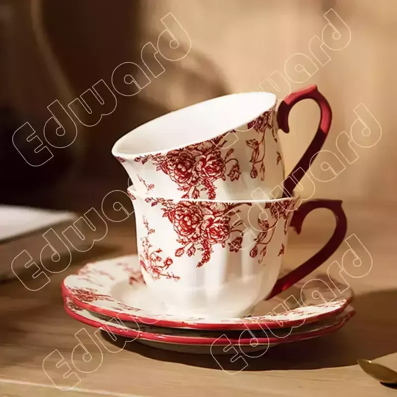 Imagem -04 - Conjunto de Copo de Café de Padrão de Flores Retro Copos de Chá Estilo Europeu Jogo de Chá da Tarde Caneca de Água Cerâmica do Agregado Familiar Leite Canecas Placa