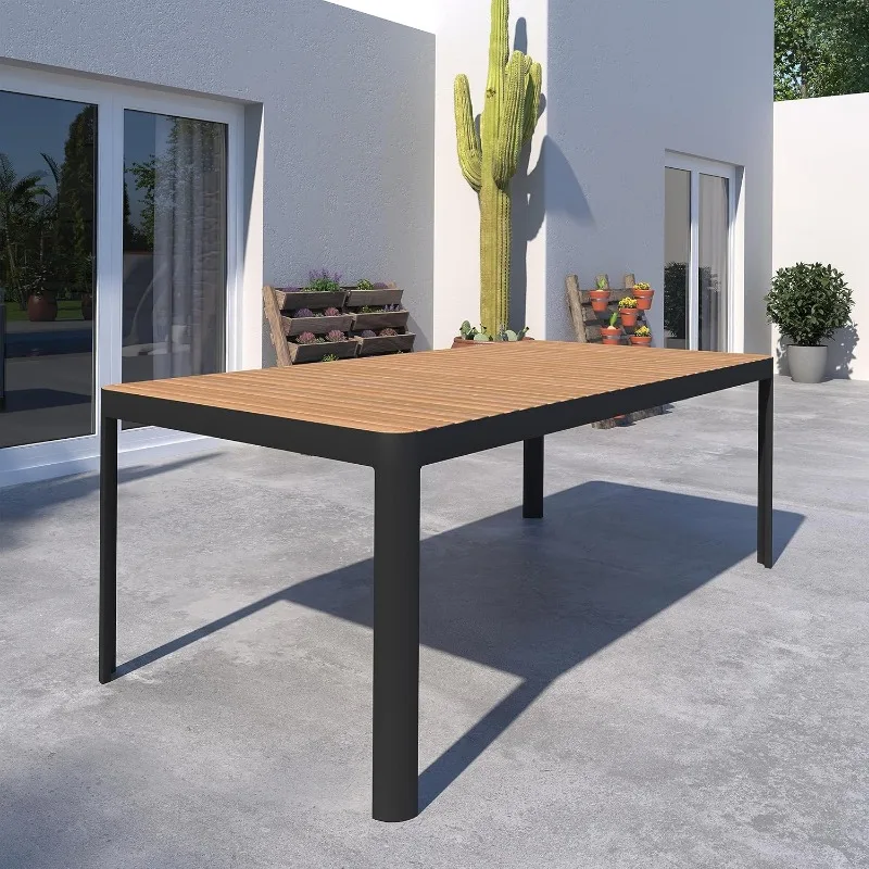 Juego de mesa de comedor para exteriores, color negro, ideal para Patio e interiores, Amazonia Brik, 9 piezas