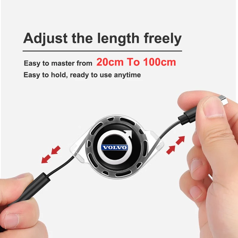 سيارة تلسكوبي 3 في 1 USB نوع C كابل شحن شاحن متعدد لفولفو ES90 EC40 EX40 EM90 XC90 V90 V60 XC60 V40 S80 S60 S90 #4
