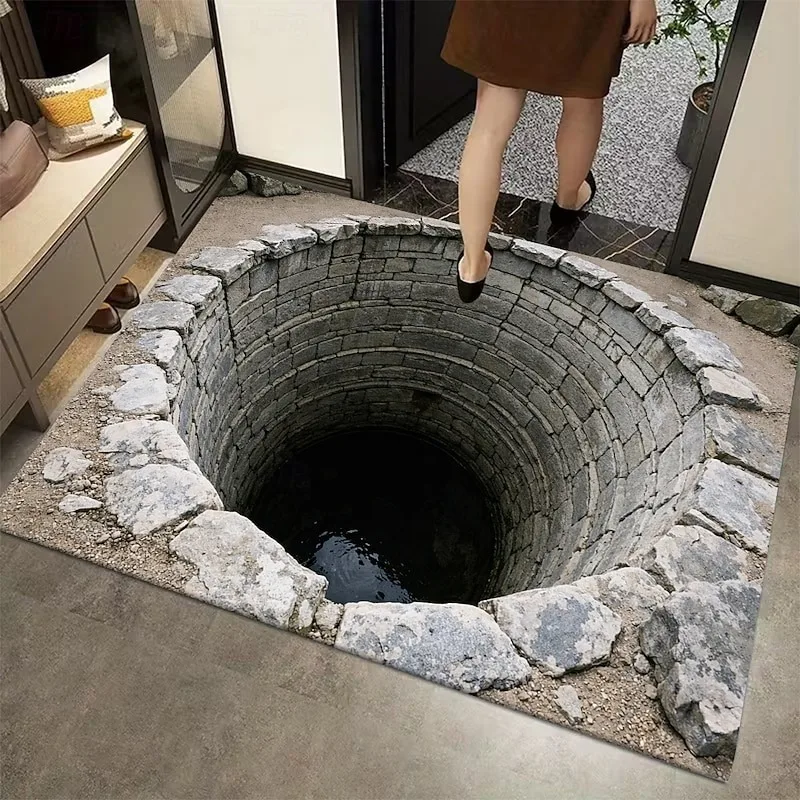 3D Optical Illusion Doormat 2D Printed Deep Well Design for a Striking and Novel Entryway Accent Rug Entrance Welcome Mat