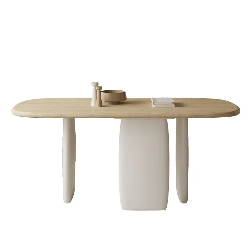 

French cream style light luxury household small apartment ash wood dining table log