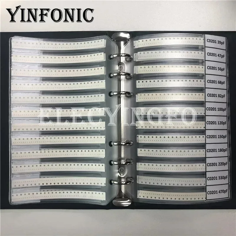 0201 SMD 커패시터 키트 51Valuesx50Pcs=2550Pcs 샘플 북(0.5pF~220nF) 칩 커패시터 모듬 전자 부품 키트