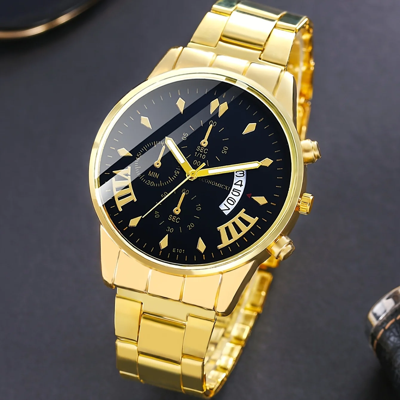 Montre à quartz avec calendrier analogique pour homme, bracelet en acier, bracelets couronne, mode d'affaires, ensemble de 1 à 3 pièces