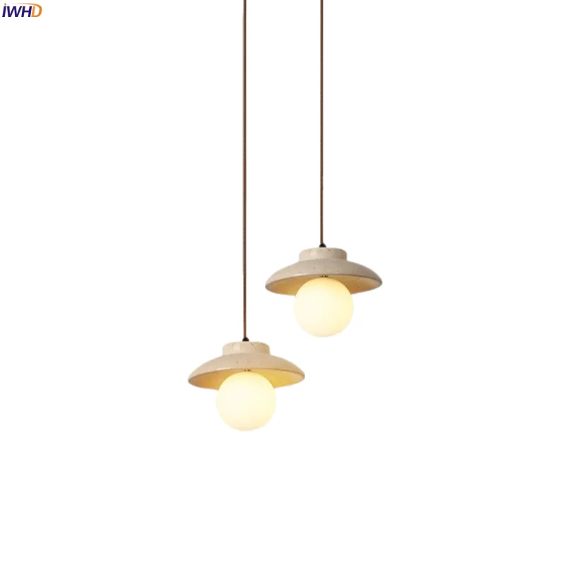 

IWHD Wabi Sabi Glass LED Pendant Lights Decoration Living Room House Interior Lighting Yellow Travertine Hanging Lamp Luminaire