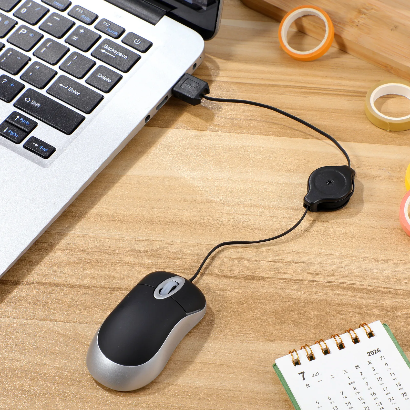 USB Mini Telescopic Mouse Black Portable Wired Computer Notebook Silent Optical Mouse 1000Dpi Comfortable Grip Left Right Hand