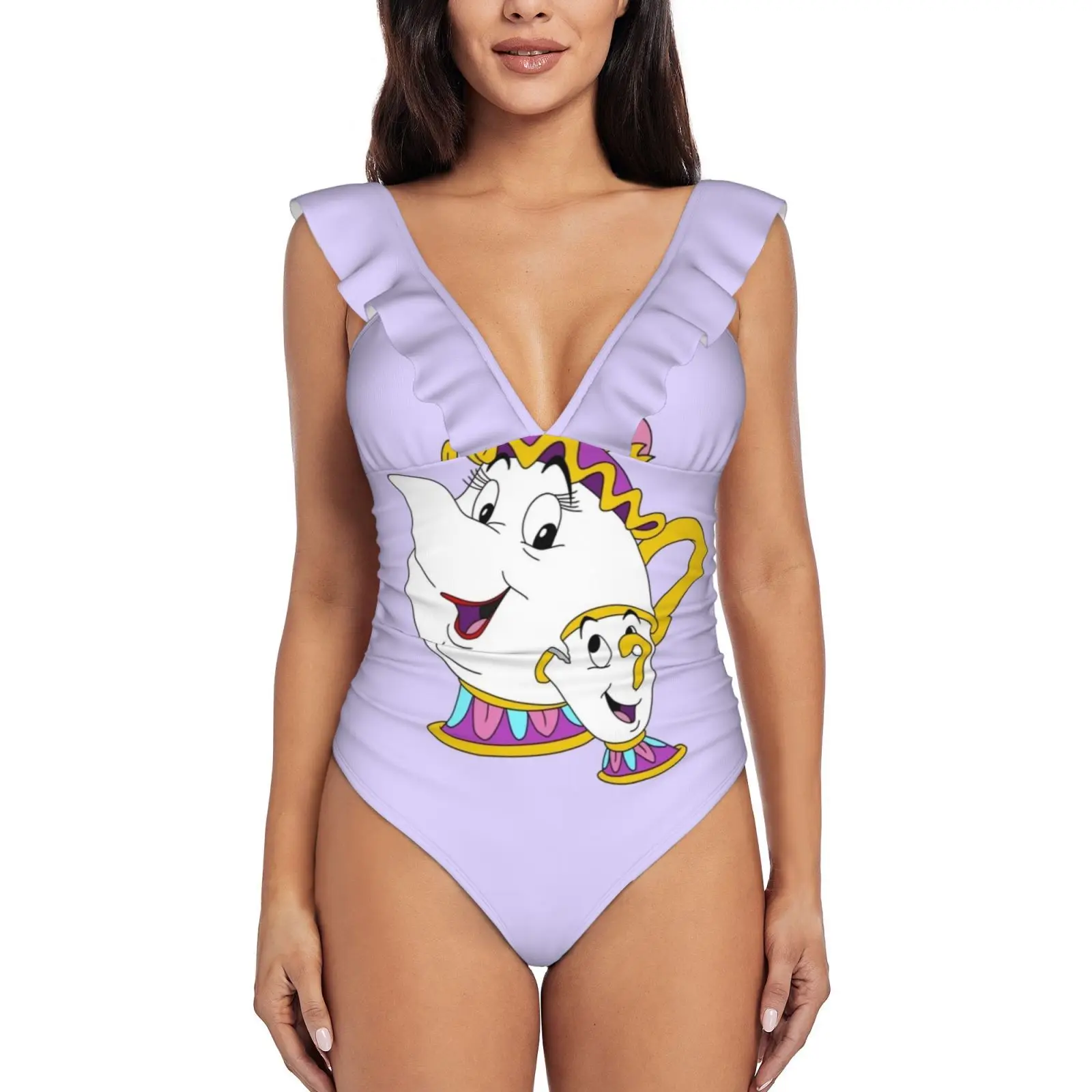 

Mrs Potts And Chip One Piece Swimsuit High Quality Swimwear Printed Push Up Monokini Summer Bathing Suit Mrs Potts Chip Cup