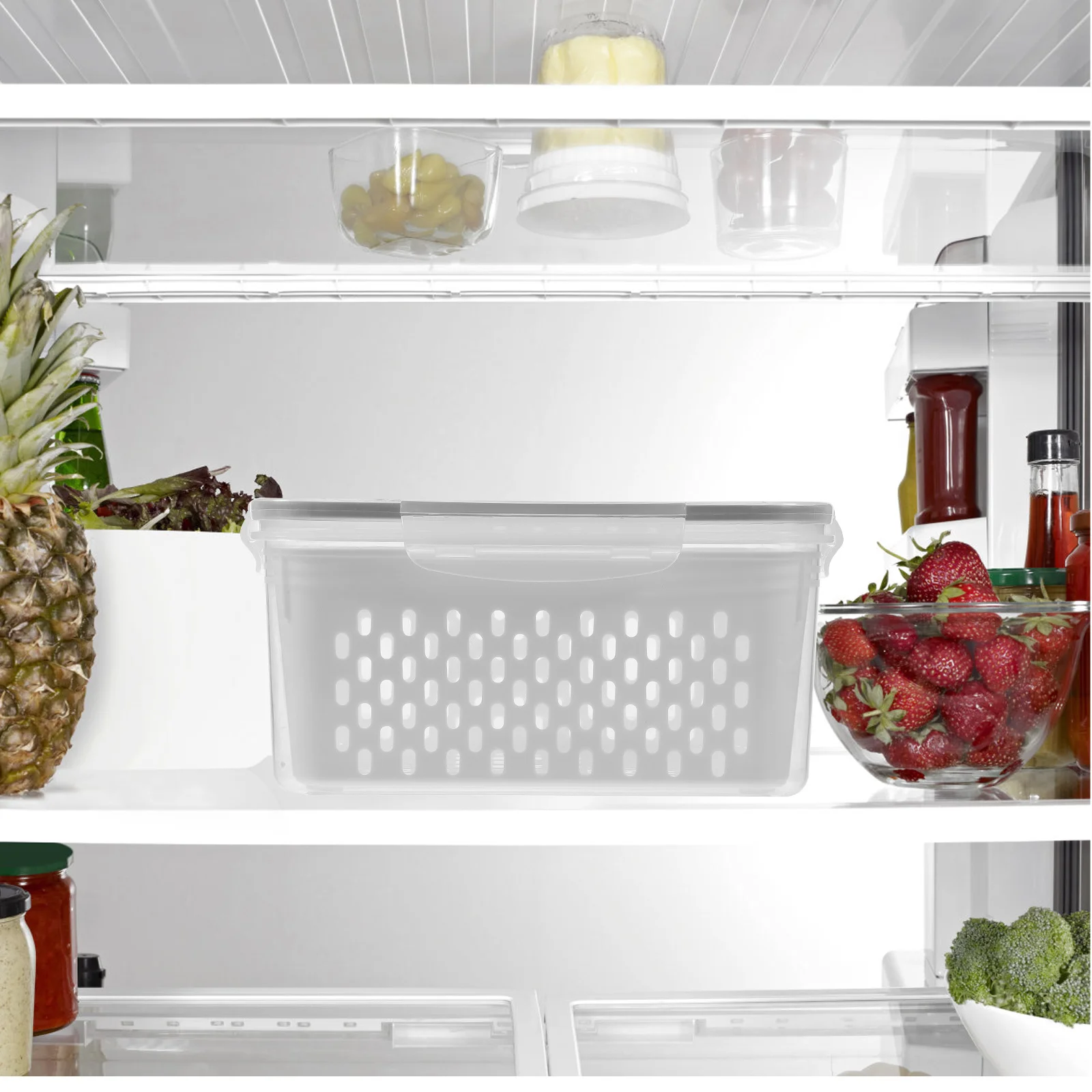 

3pcs Fresh Keeping Container Set Pp5 Silicone Sealing Food Box For Fridge Storage Bins Vegetable Draining Box Reusable