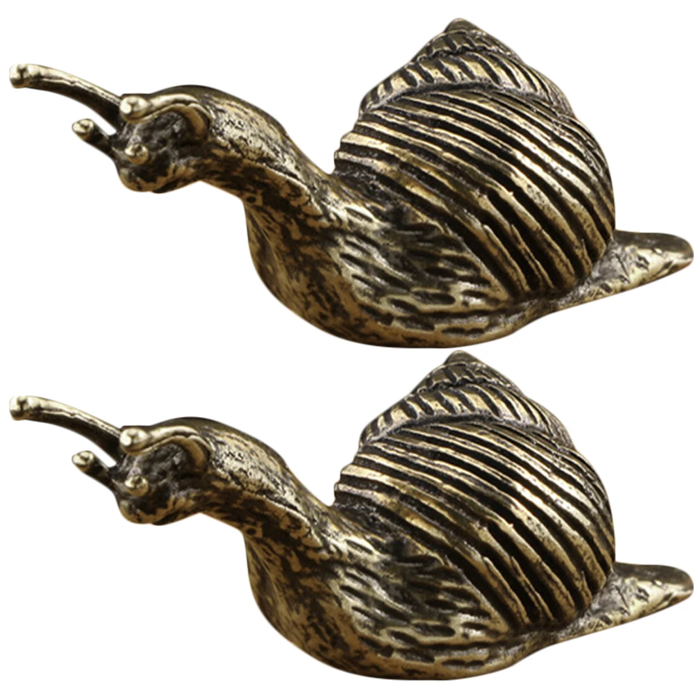 

2 Pcs Statue Snail Brass Ornaments Office Vintage Mini Small Sculpture