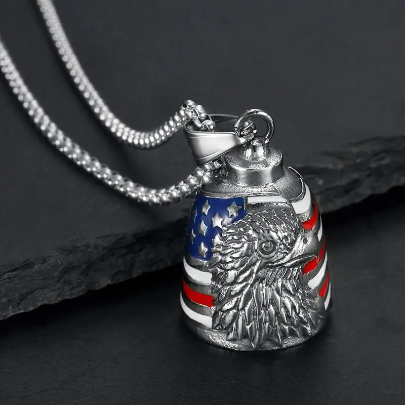 Stainless steel motorcycle riding guardian bell, American flag eagle exorcism bell pendant
