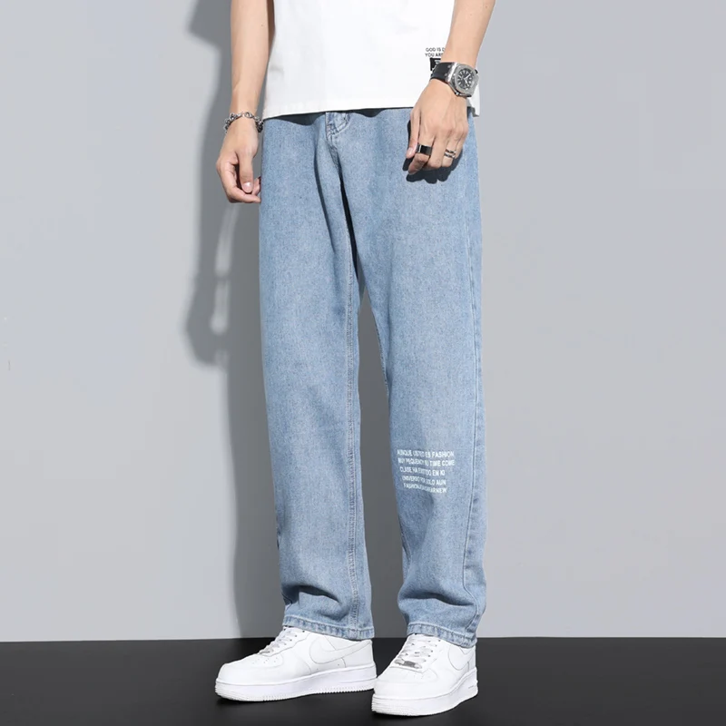 

Nice Men's Jeans Fashion Loose Straight Pop Casual Wide Leg Pants Cowboy Light Blue Streetwear Korean Hip Hop Trousers Male