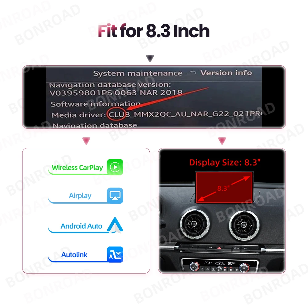 Bonroad Draadloze Carplay Android Auto Adapter Voor Audi A3 8V 2013-2018 Spiegel Link Airplay Bluetooth Gps Navigatie