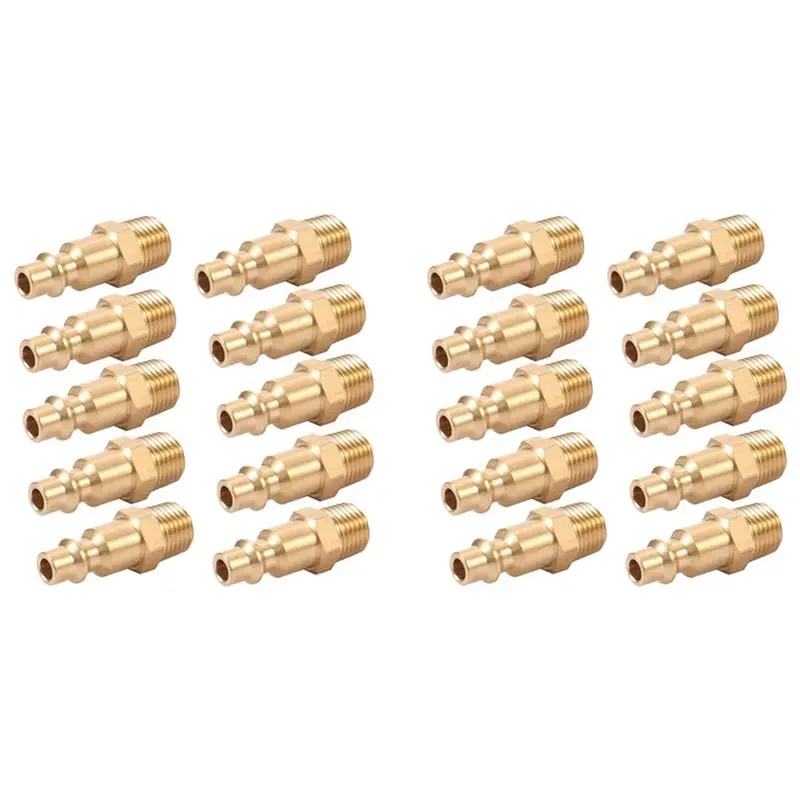 Brass 1/4 Inch NPT Male Air Hose Quick Connect Adapter,Air Coupler Plug Kit,Air Compressor Fittings 20Pcs (Male NPT)