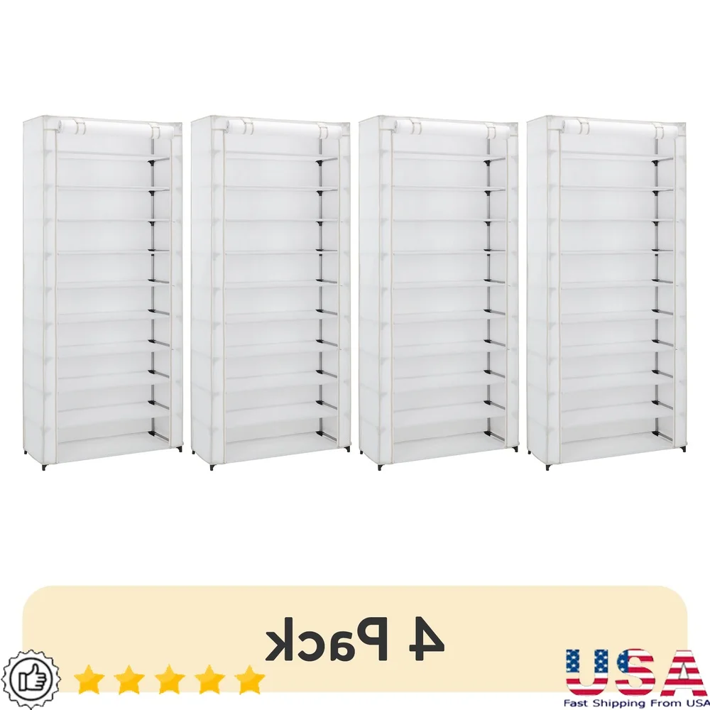 

10 Tier Shoe Rack Organizer with Cover 30 Pairs Storage Adjustable Shelves Durable Fabric Home Organizer Space Saving Solution
