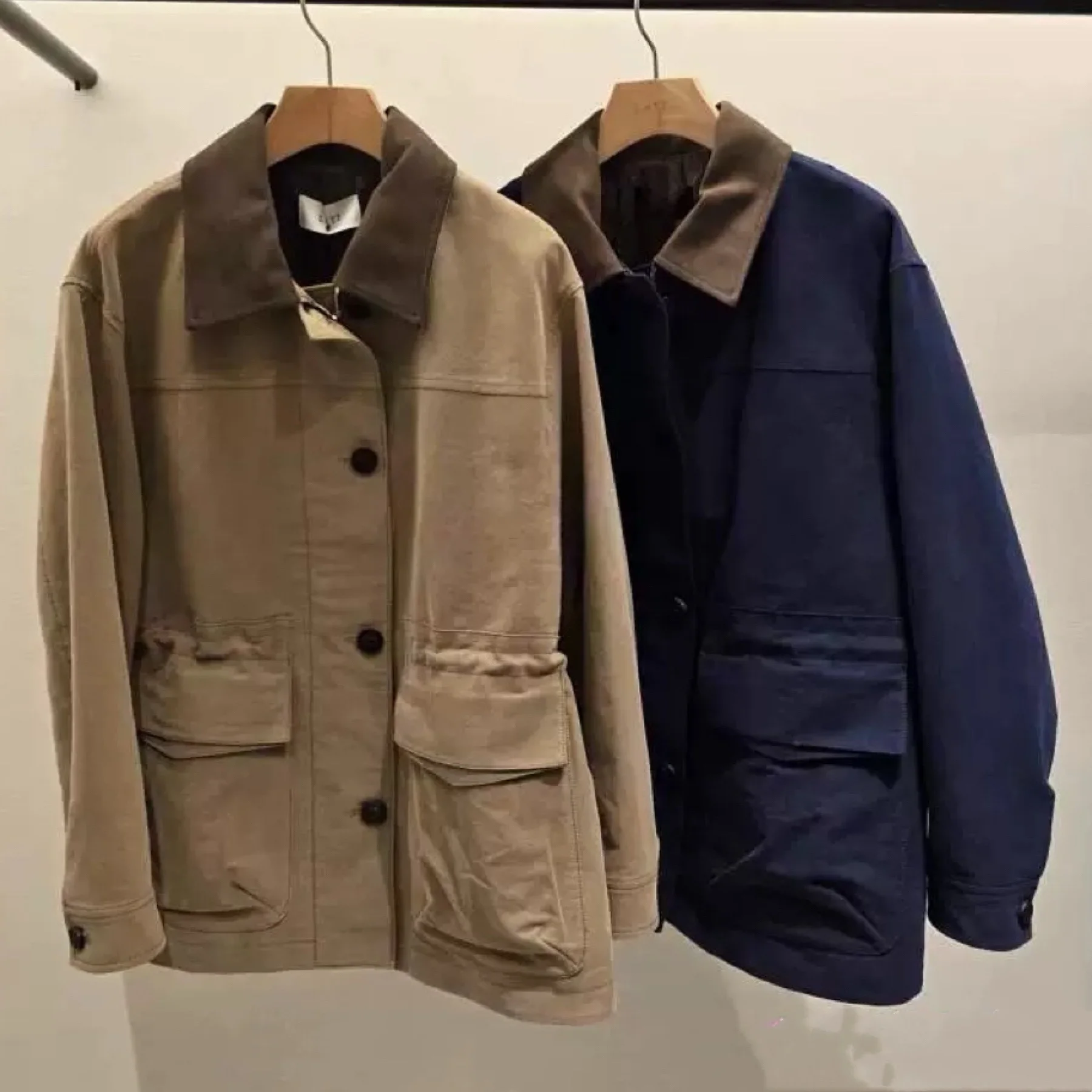 L@TT*24 가을 캐주얼 인더스트리얼 스타일 칼라 컬러 블록 드로스트링 출퇴근 얇은 면 따뜻한 아우터웨어 한국 싱글