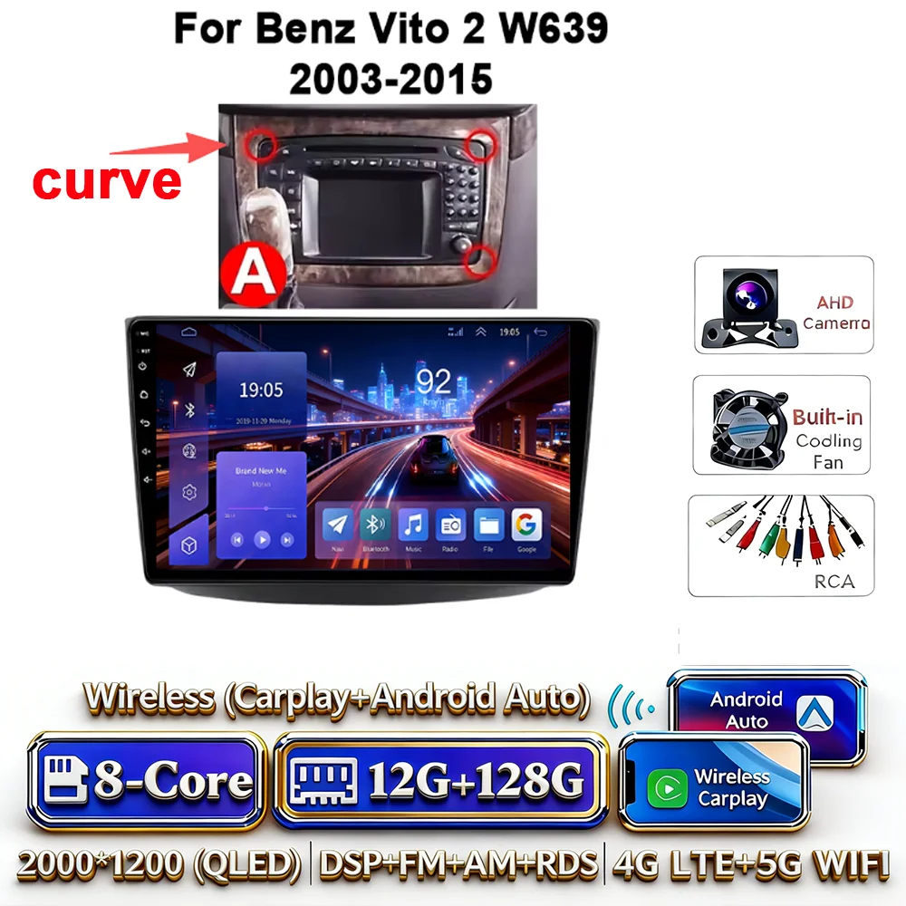 Android 17 autoradio 4G WIFI Carplay voor Mercedes-Benz Vito W639 2003-2015 DSP GPS navigatie Bluetooth touchscreen multimedia