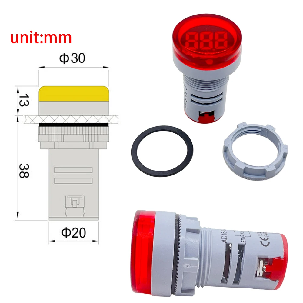 AC 60-500V Volt Voltage Tester Meter Monitor Power LED Indicator Pilot Lamp Light Display DIY Mini Digital Voltmeter 22mm Round