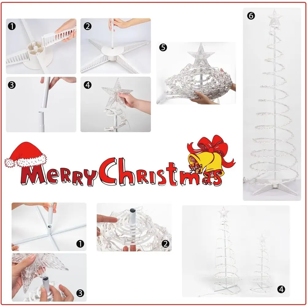 أضواء شجرة عيد الميلاد الحلزونية الخارجية، 3-6 أقدام، 7 نجوم، معتمدة من UL، قابلة للطي، بيضاء دافئة لقضاء العطلات وحفلات الزفاف ديسمبر