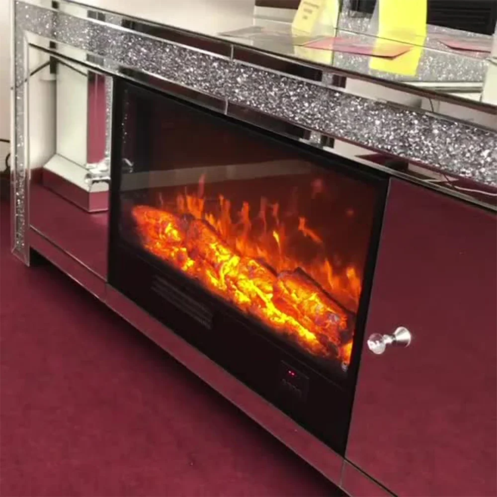 

Wholesale Modern Glass Furniture Mirrored Fireplace TV Cabinet