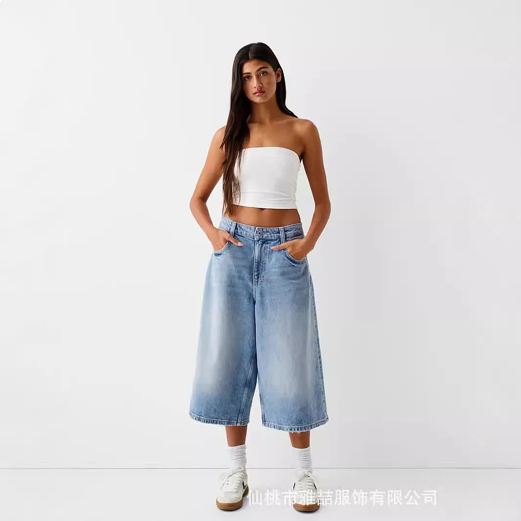 Denim Bermuda Shorts Low Rise Baggy for Women Spring Summer Capris Denim Shorts