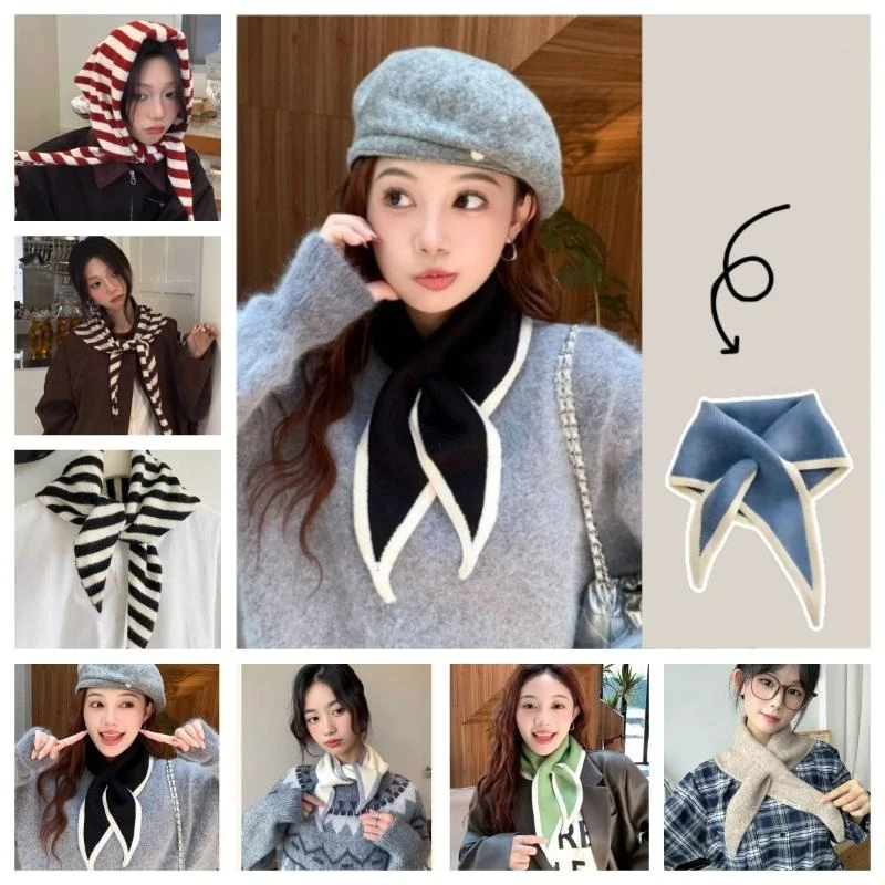 Sciarpa a collo incrociato calda multifunzionale autunno inverno Scaldacollo antivento Sciarpa lavorata a maglia triangolare calda Scialle a prova di freddo lavorato a maglia