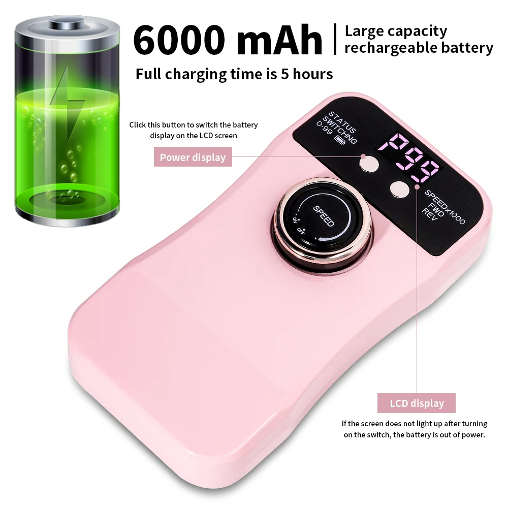 35000Rpm Professionele Draagbare Elektrische Nail Art Boorinstallatie Met Lcd-Scherm Nail Grinder Voor Acryl Gel Polish Oplaadbare Tool
