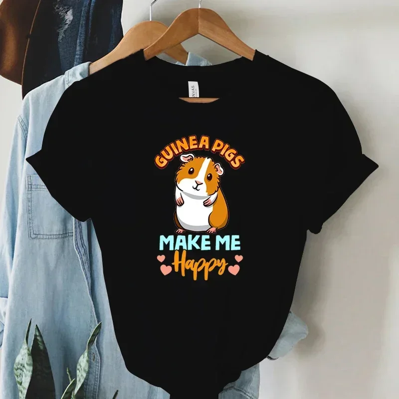 

Женская модная футболка с милым рисунком морской свинки Make Me Happy с принтом для девочек, повседневные футболки большого размера с короткими рукавами