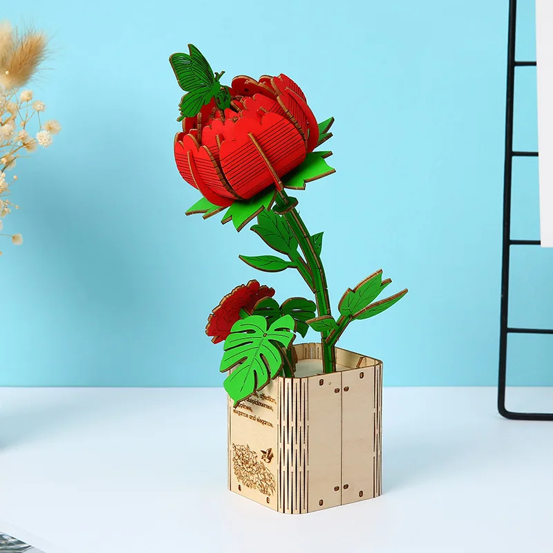 Rompecabezas educativo de flores de madera, rompecabezas Floral 3D, modelo de bloques de construcción DIY, juguetes Montessori para niños, los