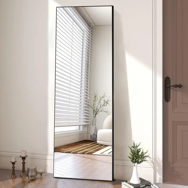 

64"x21", Full Body Mirror with Stand, Hanging or Leaning for Wall, Aluminum Alloy Thin Frame Floor Standing for Living Room