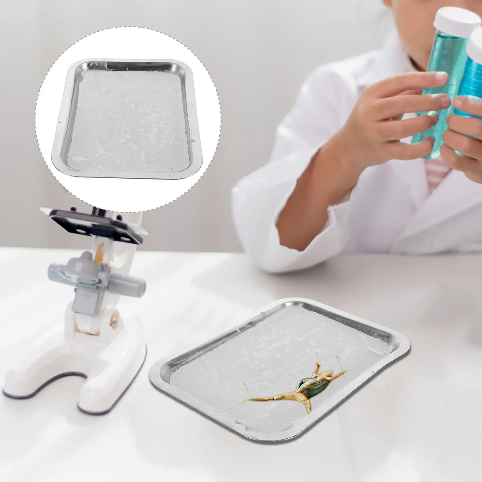 

3Pcs Stainless Steel Slope-Sided Dissection Tray with White Wax Bottom for Biology Lab Classroom Teaching Junior Senior School