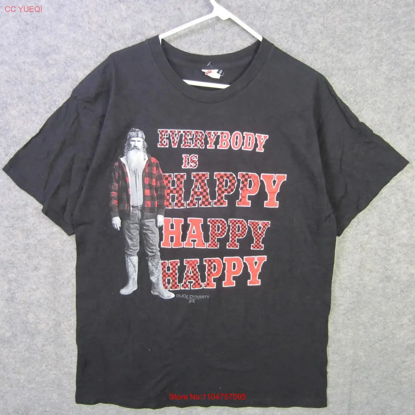 T-shirt Duck Dynasty pour homme, grande taille, noir, Everybody Is Happy, vintage, délavé, extensible, décontracté, légèrement tendance, vêtements de créateur