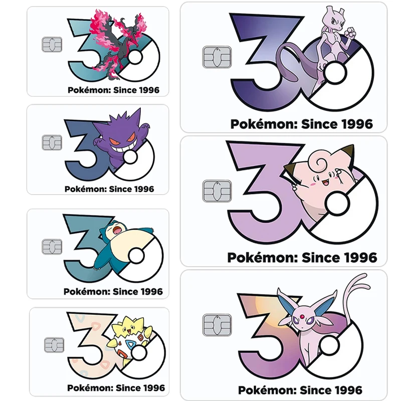 

Anime Cartoon New 30th Anniversary Gengar Mewtwo Jigglypuff Stickers Credit Debit Card Film Tape Skin for Small Big No Chip Gift