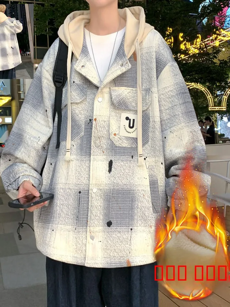 

Бархатное мужское пальто Lamb Jaet, новое зимнее повседневное свободное теплое пальто большого размера с капюшоном для студентов и молодежи, защита от ветра