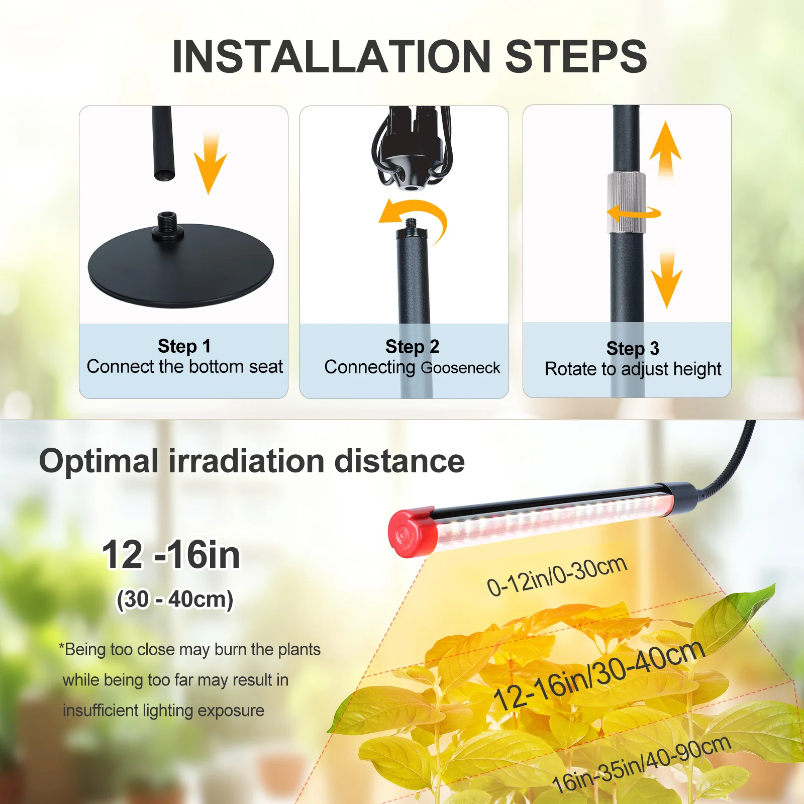 ไฟเติบโตบนโต๊ะ 4 หัวสําหรับพืชในร่ม, เมล็ดเริ่มต้น, บอนไซพร้อมตัวจับเวลา, ปลั๊กไฟบ้าน 36W