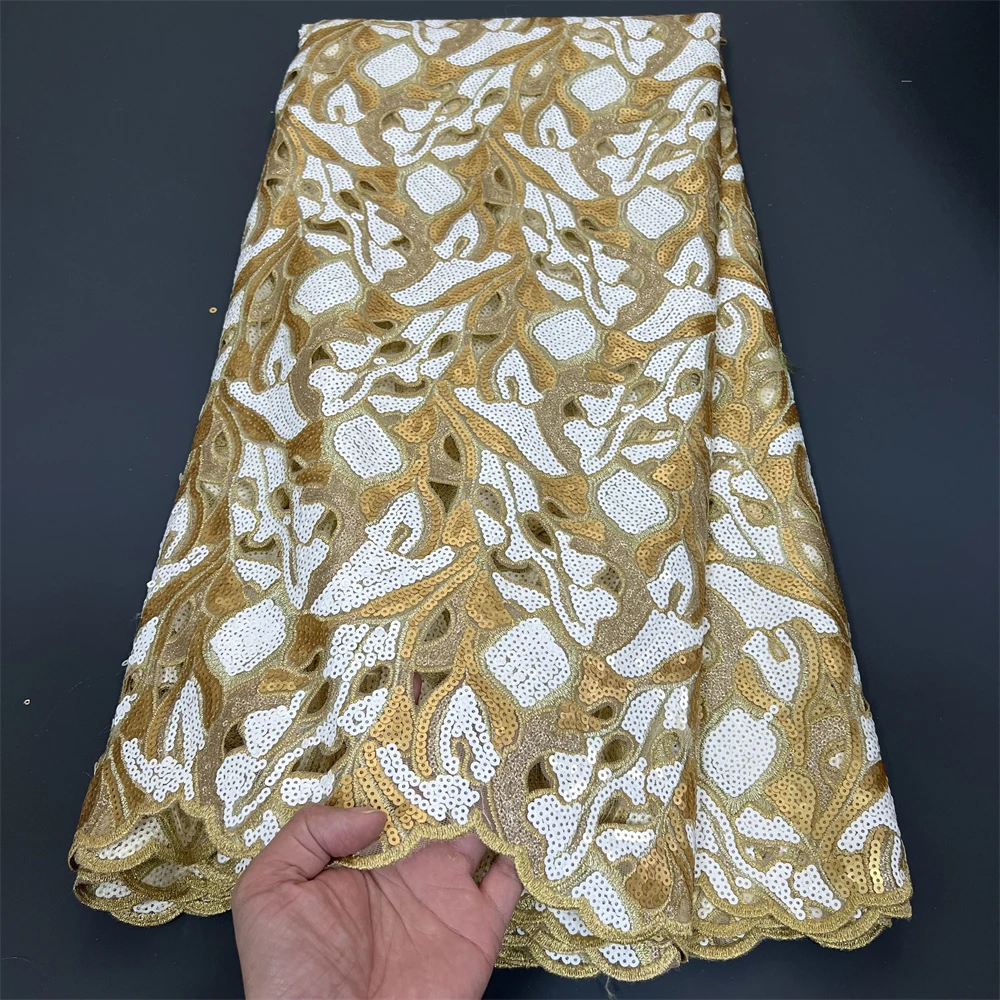 

Африканская нигерийская кружевная ткань с вышивкой, высокое качество, французский тюль, свадебное платье, блестки, органза 5 ярдов, 2025 PS0058