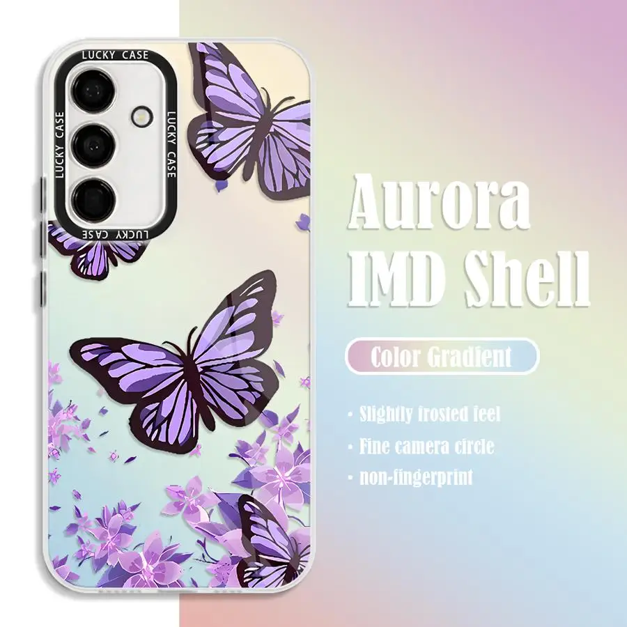 Butterfly Printed Phone Case for Samsung Galaxy A14 A13 A23 4G A34 A33 A53 A25 A24 A54 A73 A35 A55 5G Aurora Laser Cover