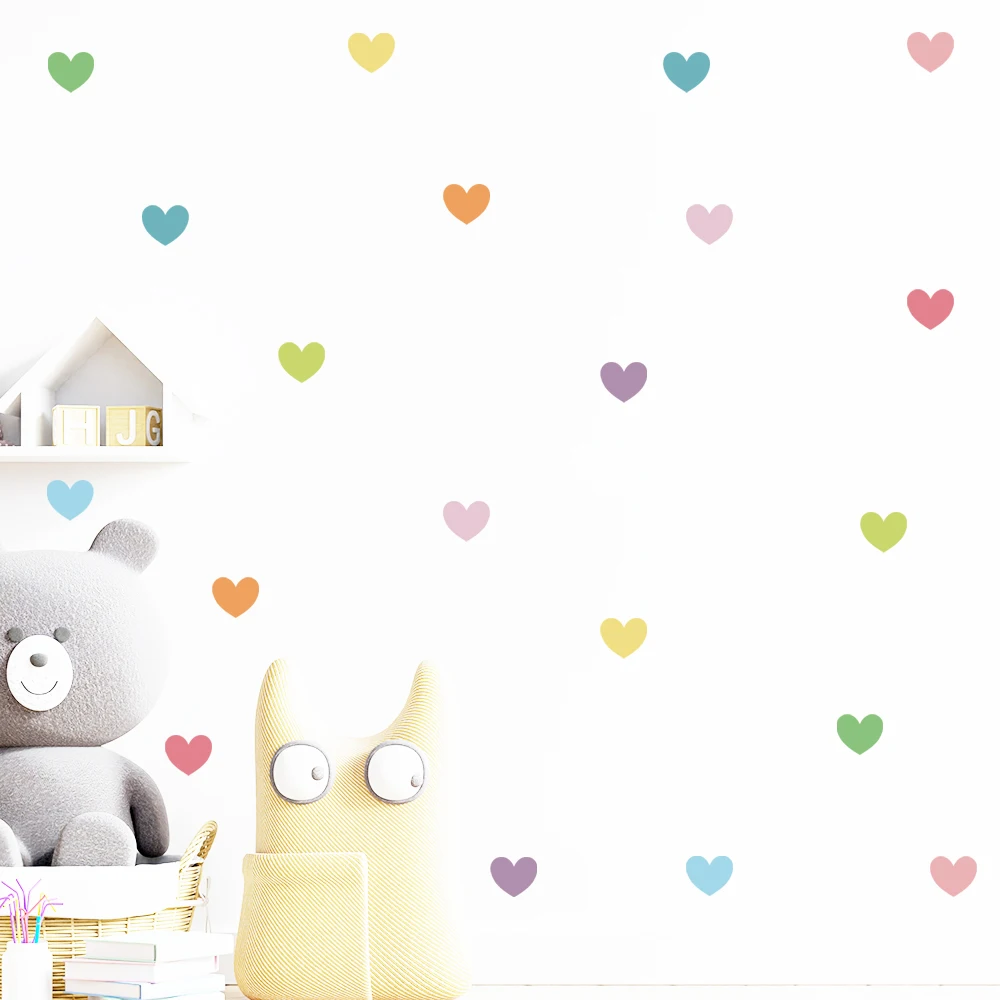 50 pz/set Candy Color Love Hearts adesivi murali per ragazze room Nursery decorazione della parete rimovibile PVC Butterly Wall Sticker Home